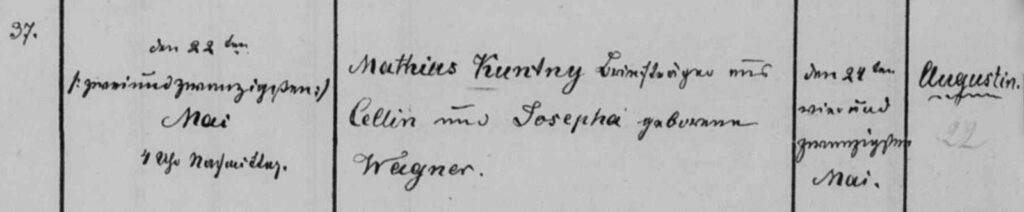 Nazwiska w starych dokumentach. Nazwisko Kuntny w księdze chrztów par. Kujawy