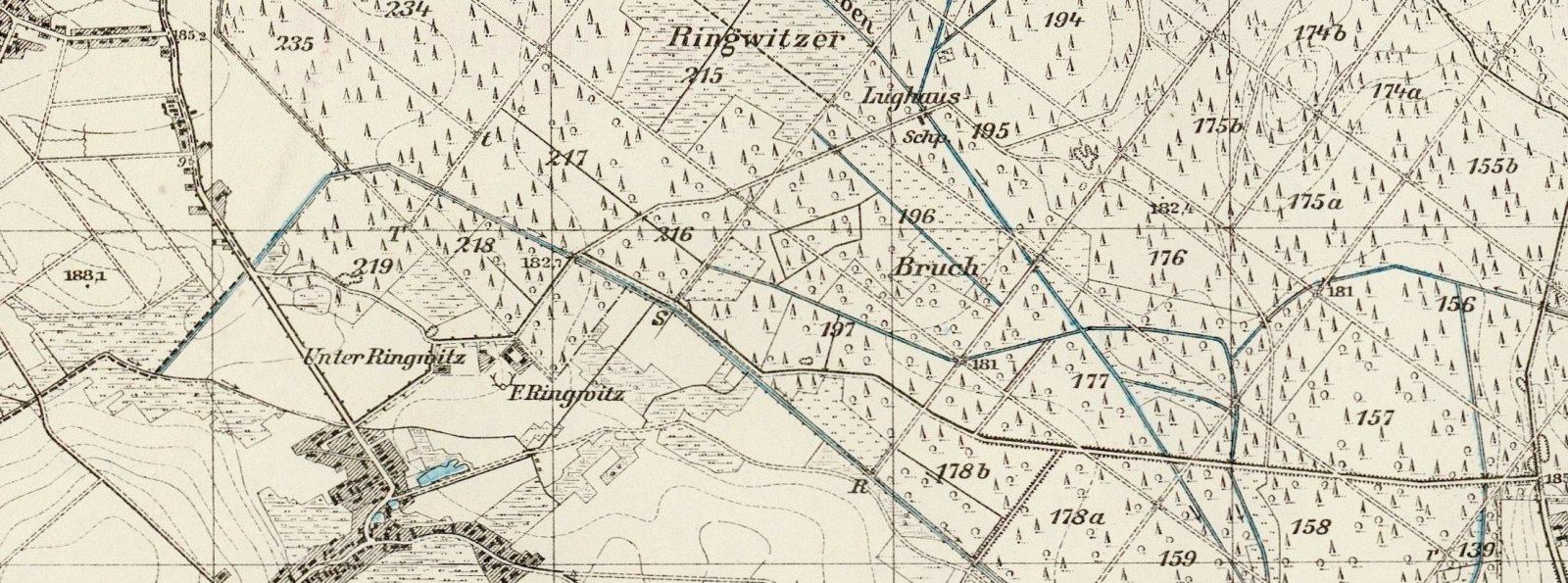 Fragment mapy Messtischblatt z 1937 r. z widoczną nazwą Unter Ringwitz